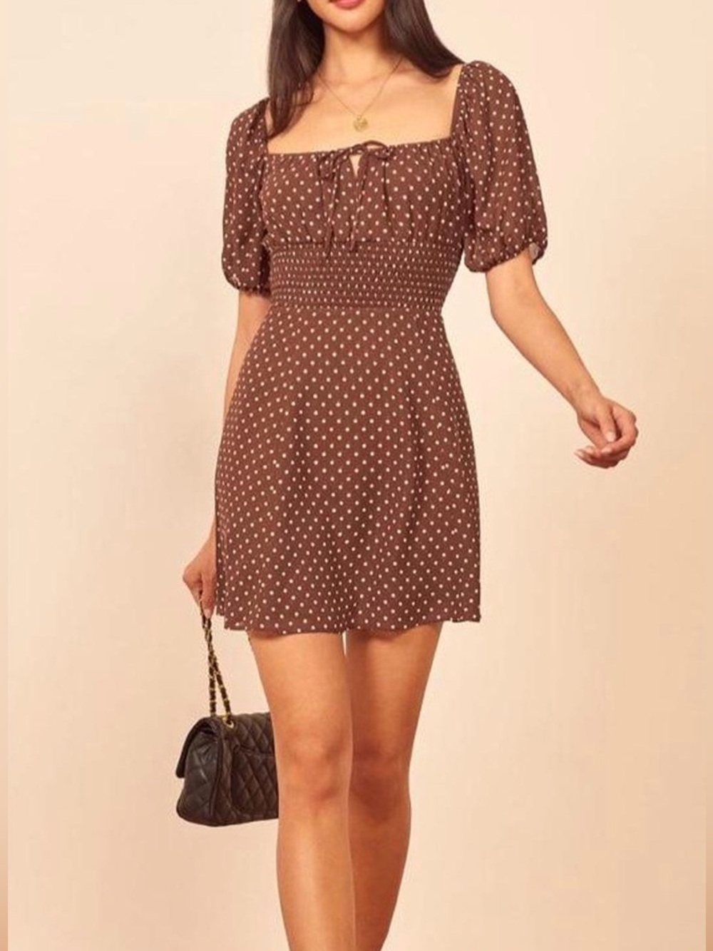 Reformation Smocked Polka Dot Mini